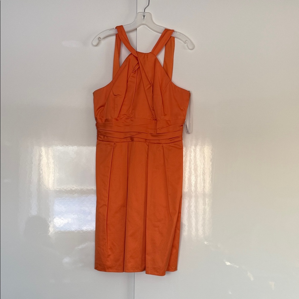 David's Bridal Burnt Orange Halter Cocktail Dress